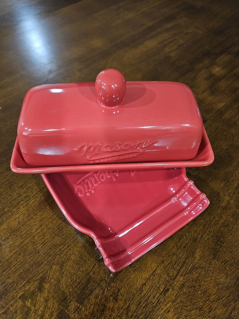 Mason Craft & More Ceramic Red Butter Dish with Lid / Spoon Rest Combo